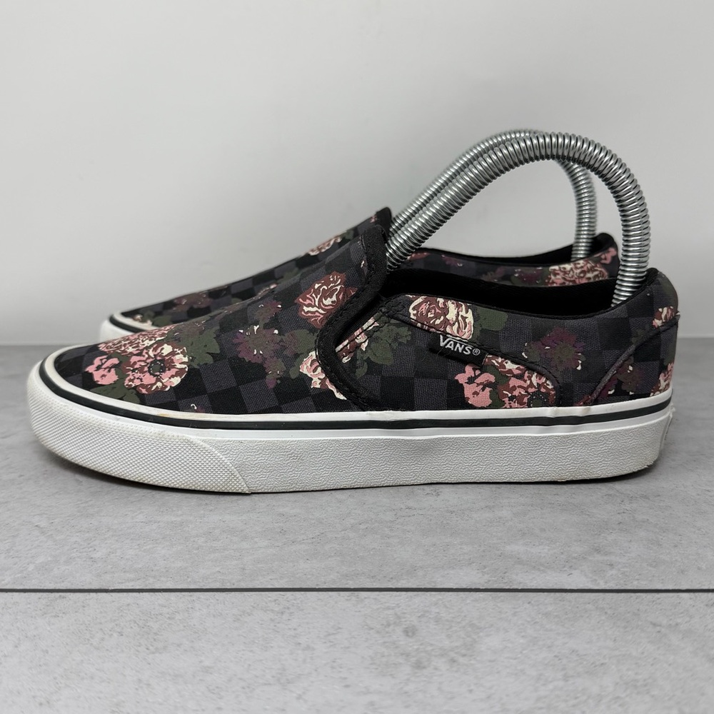Vans Asher Dark Checker/Floral Slip-On Shoes Sneakers Size 7
